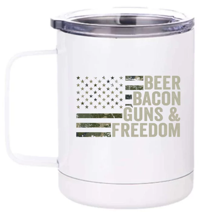 Beer Bacon Guns And Freedom Funny Bbq Ing Gun Camo Cute Gift Front & Back 12oz Stainless Steel Tumbler Cup