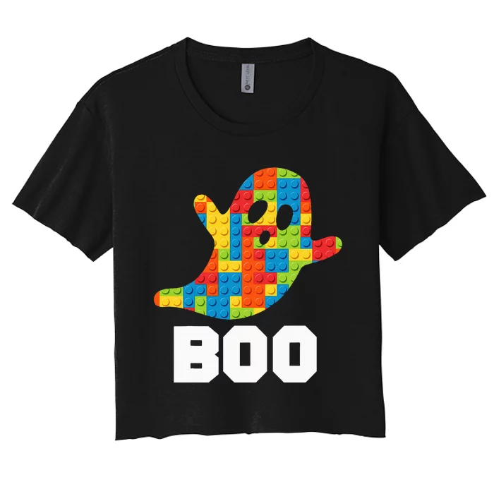 Building Blocks Ghost Boo Master Builder Halloween Costume Women's Crop Top Tee