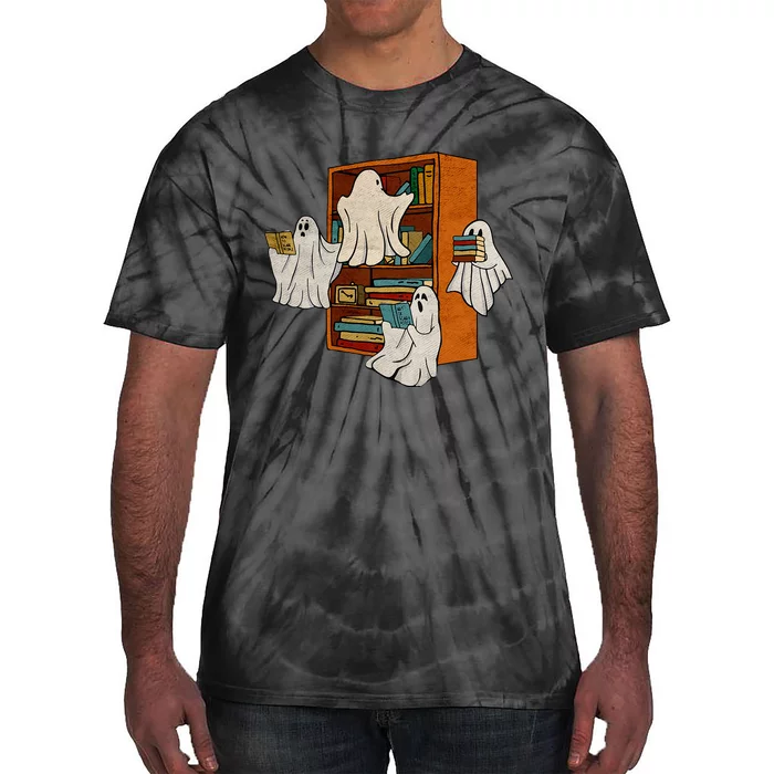 Boo Books Ghost Librarian Halloween Teacher Reading Lover Tie-Dye T-Shirt