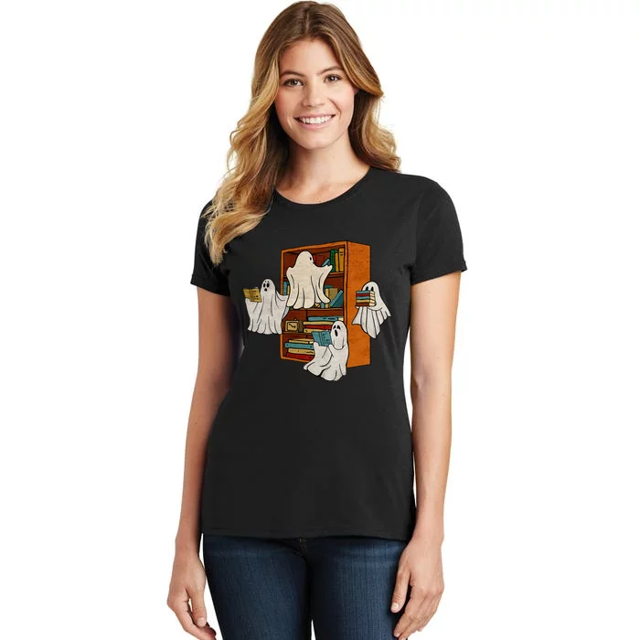 Boo Books Ghost Librarian Halloween Teacher Reading Lover Women's T-Shirt