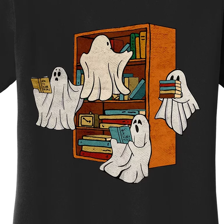 Boo Books Ghost Librarian Halloween Teacher Reading Lover Women's T-Shirt