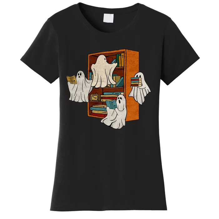 Boo Books Ghost Librarian Halloween Teacher Reading Lover Women's T-Shirt