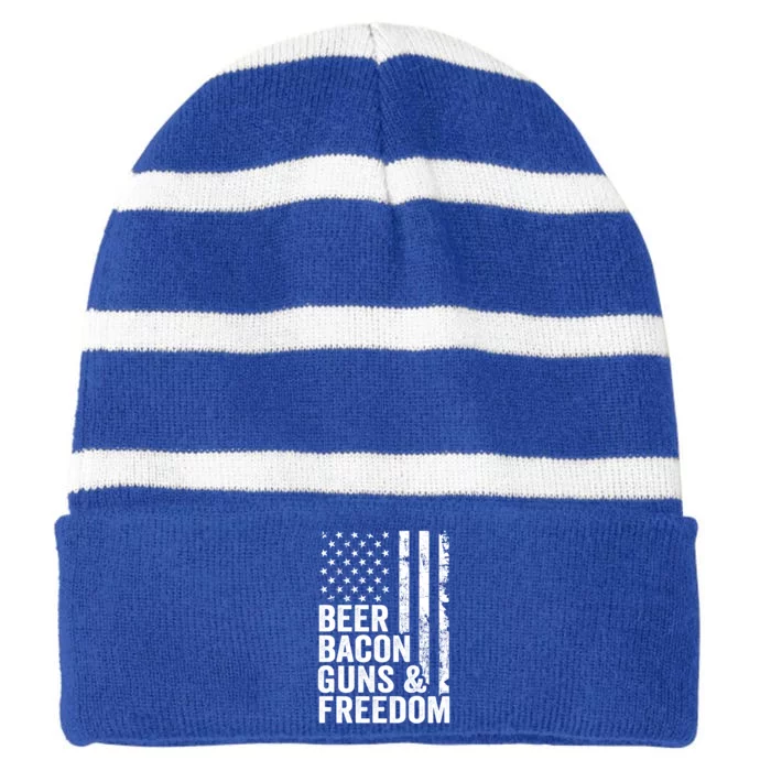 Beer Bacon Guns And Freedom / Usa Bbq American Flag Ing Funny Gift Striped Beanie with Solid Band