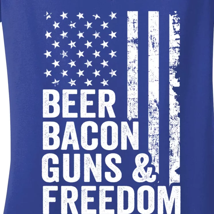 Beer Bacon Guns And Freedom / Usa Bbq American Flag Ing Funny Gift Women's V-Neck T-Shirt