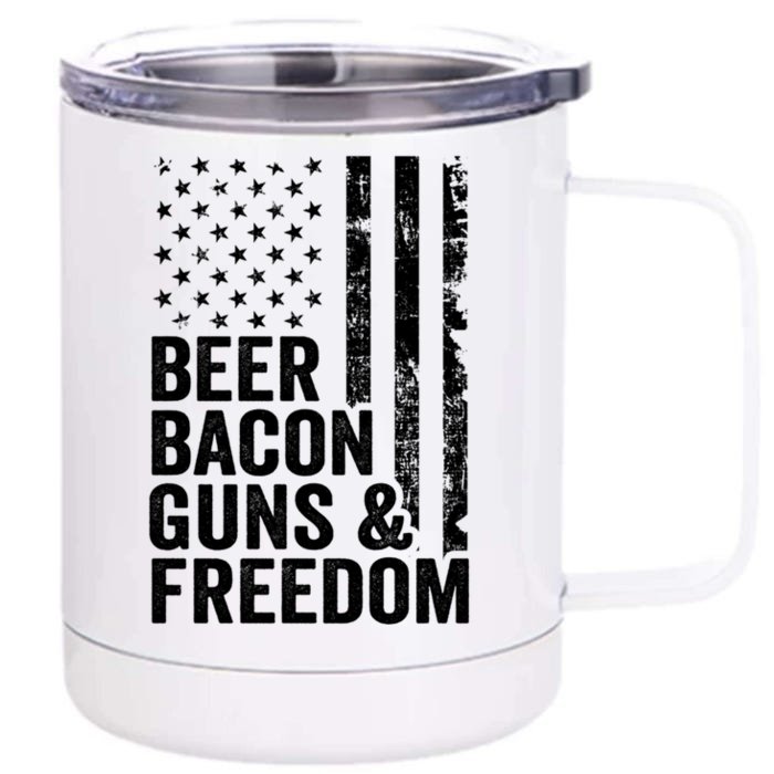 Beer Bacon Guns And Freedom / Usa Bbq American Flag Ing Funny Gift Front & Back 12oz Stainless Steel Tumbler Cup