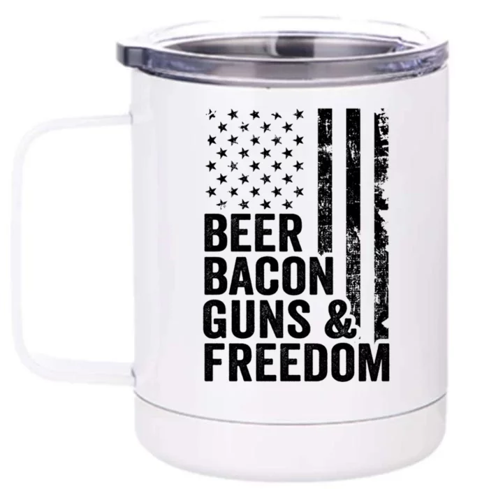 Beer Bacon Guns And Freedom / Usa Bbq American Flag Ing Funny Gift Front & Back 12oz Stainless Steel Tumbler Cup