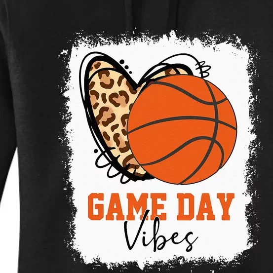 Bleached Basketball Game Day Vibes Basketball Mom Game Day Women's Pullover Hoodie