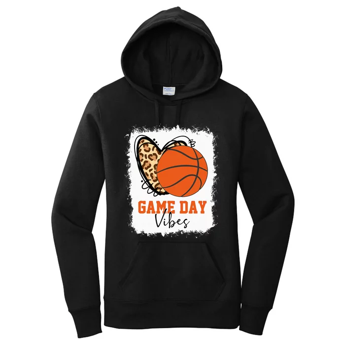 Bleached Basketball Game Day Vibes Basketball Mom Game Day Women's Pullover Hoodie