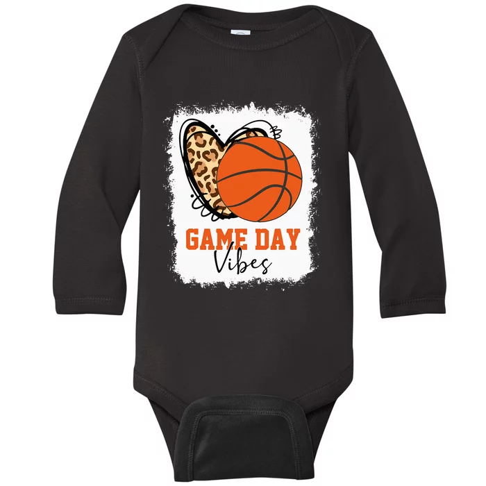 Bleached Basketball Game Day Vibes Basketball Mom Game Day Baby Long Sleeve Bodysuit