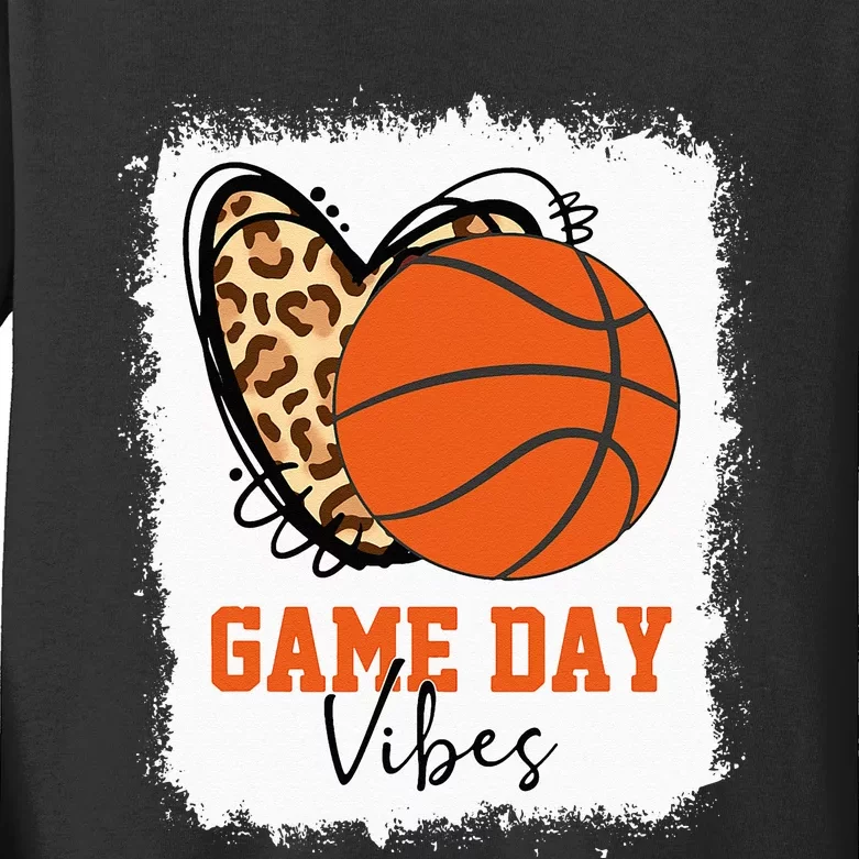 Bleached Basketball Game Day Vibes Basketball Mom Game Day Kids Long Sleeve Shirt