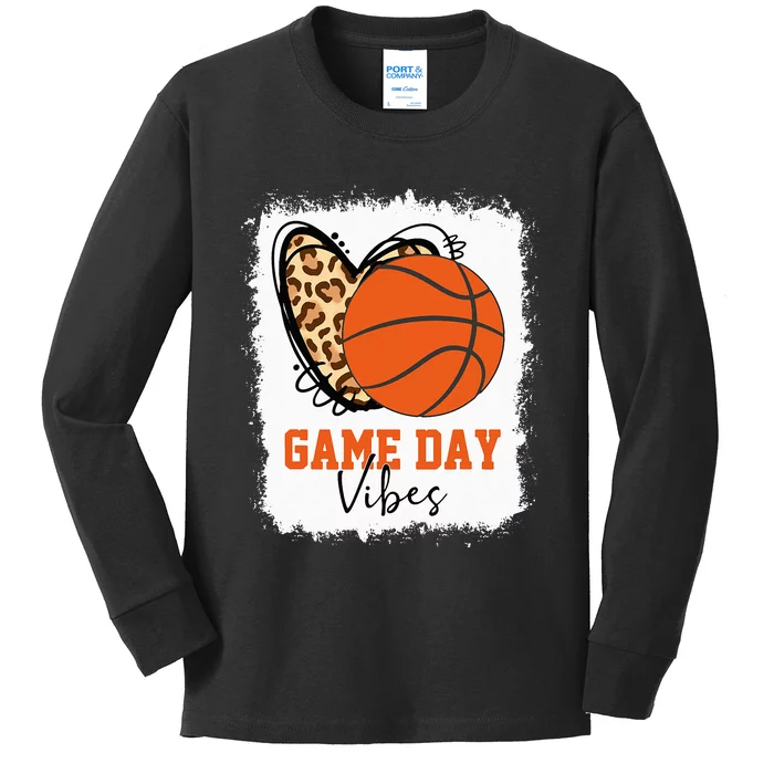 Bleached Basketball Game Day Vibes Basketball Mom Game Day Kids Long Sleeve Shirt