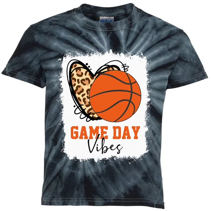 Bleached Basketball Game Day Vibes Basketball Mom Game Day Kids Tie-Dye T-Shirt