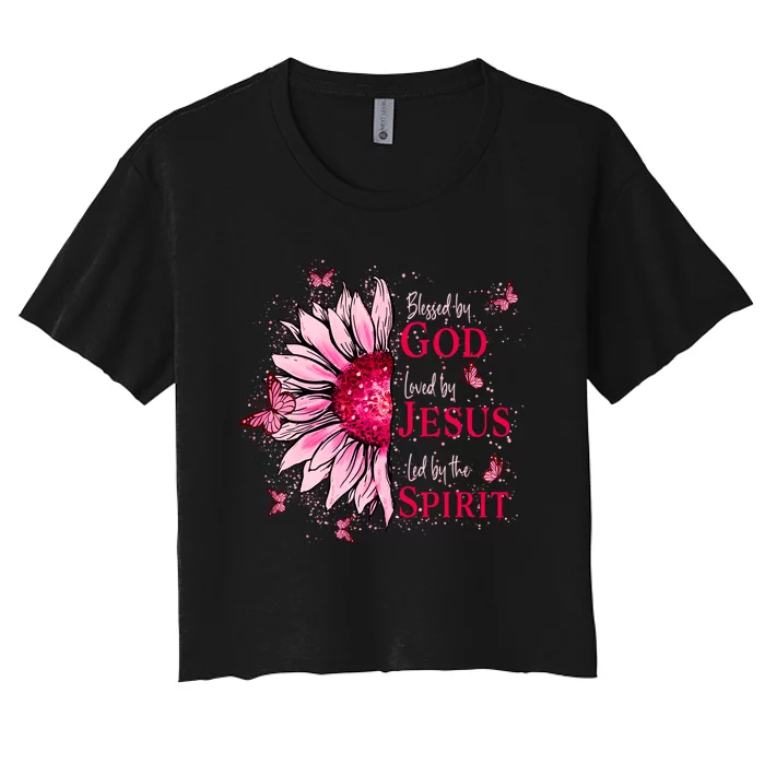 Blessed By God Loved By Jesus Women's Crop Top Tee