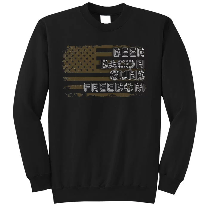 Beer Bacon Guns Freedom US American Flag Patriotic Gun Lover Tall Sweatshirt