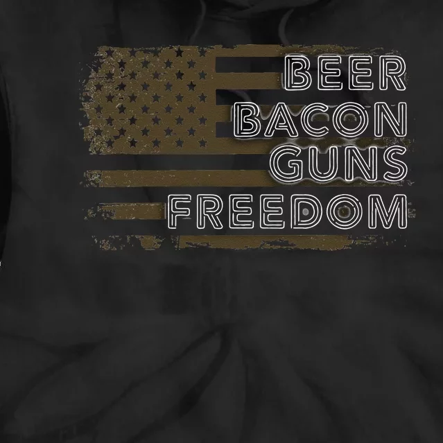 Beer Bacon Guns Freedom US American Flag Patriotic Gun Lover Tie Dye Hoodie