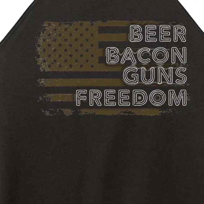 Beer Bacon Guns Freedom US American Flag Patriotic Gun Lover Women’s Perfect Tri Rocker Tank