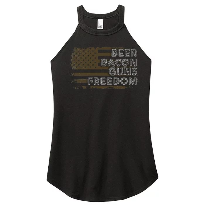 Beer Bacon Guns Freedom US American Flag Patriotic Gun Lover Women’s Perfect Tri Rocker Tank