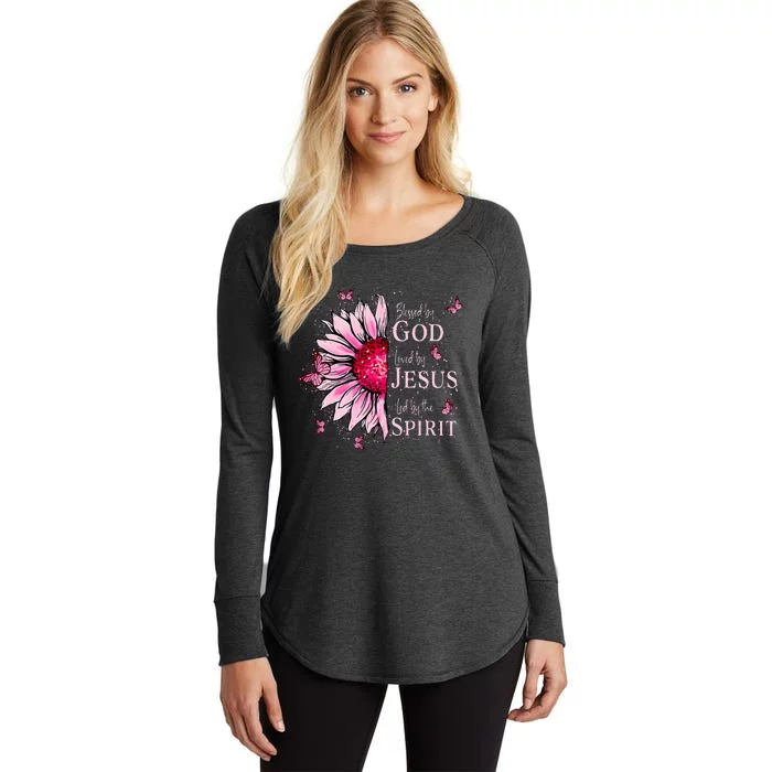 Blessed By God Loved By Jesus Pink Sunflower Women's Perfect Tri Tunic Long Sleeve Shirt