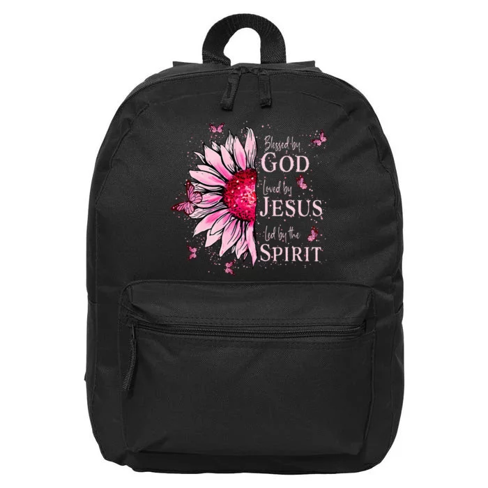 Blessed By God Loved By Jesus Pink Sunflower 16 in Basic Backpack