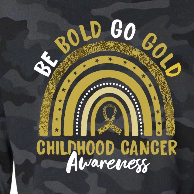 Be Bold Go Gold Childhood Cancer Awareness Rainbow Ribbon Cropped Pullover Crew