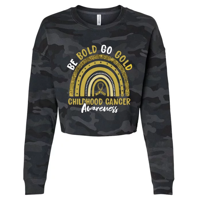 Be Bold Go Gold Childhood Cancer Awareness Rainbow Ribbon Cropped Pullover Crew