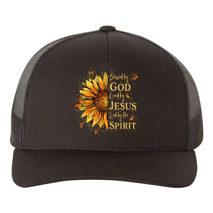 Blessed By God Loved By Jesus Sunflower Yupoong Adult 5-Panel Trucker Hat