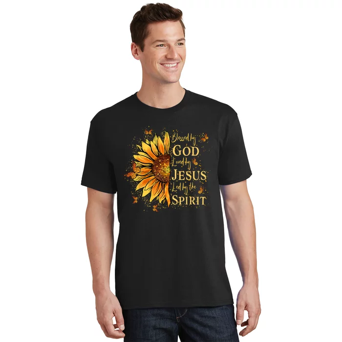 Blessed By God Loved By Jesus Sunflower T-Shirt