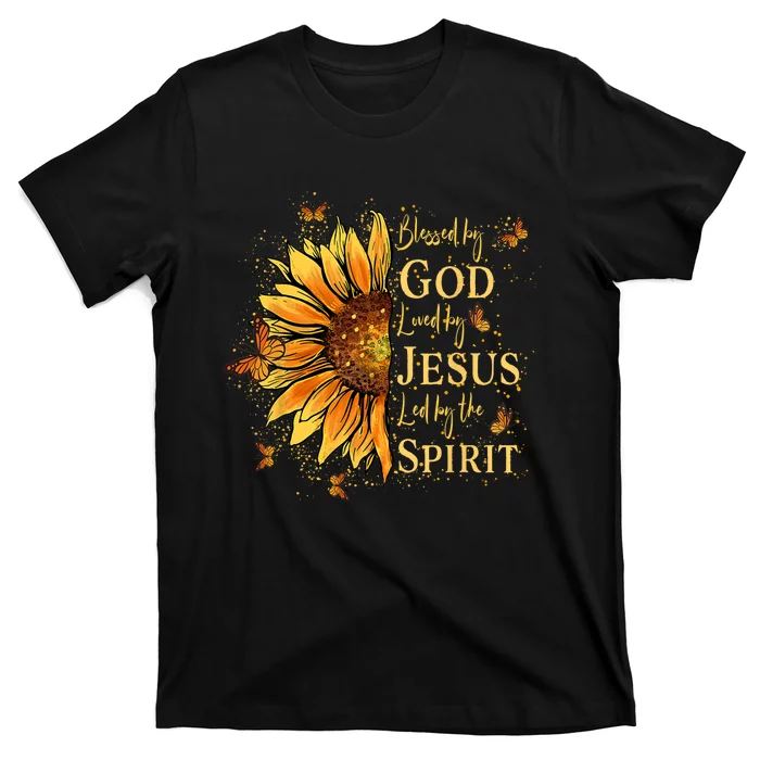 Blessed By God Loved By Jesus Sunflower T-Shirt