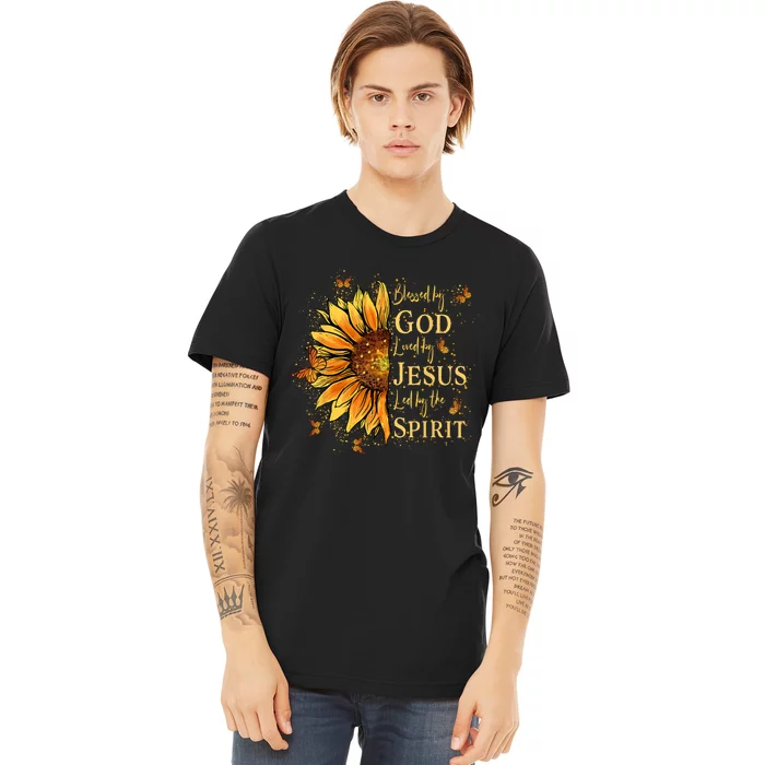 Blessed By God Loved By Jesus Sunflower Premium T-Shirt