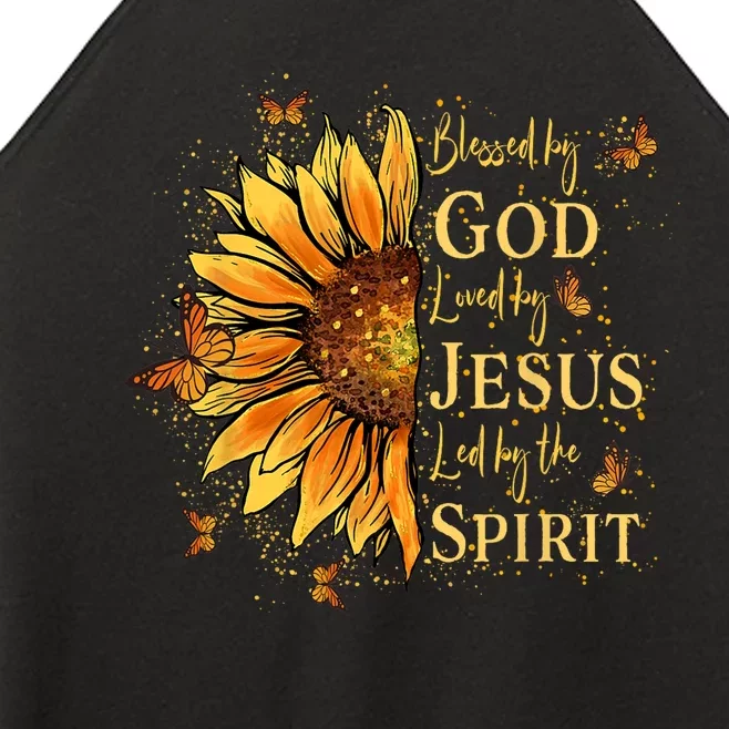 Blessed By God Loved By Jesus Sunflower Women’s Perfect Tri Rocker Tank