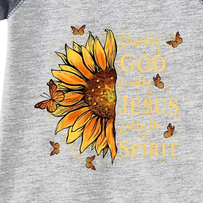 Blessed By God Loved By Jesus Sunflower Infant Baby Jersey Bodysuit