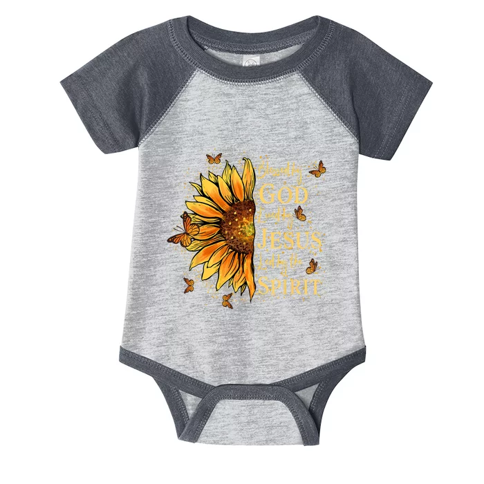 Blessed By God Loved By Jesus Sunflower Infant Baby Jersey Bodysuit