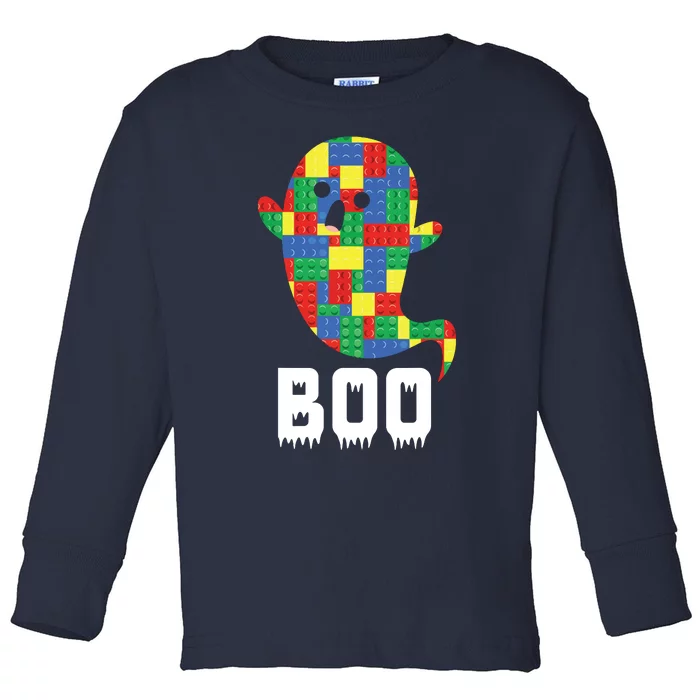 Building Blocks Ghost Boo Master Builder Halloween Tees Boy Toddler Long Sleeve Shirt