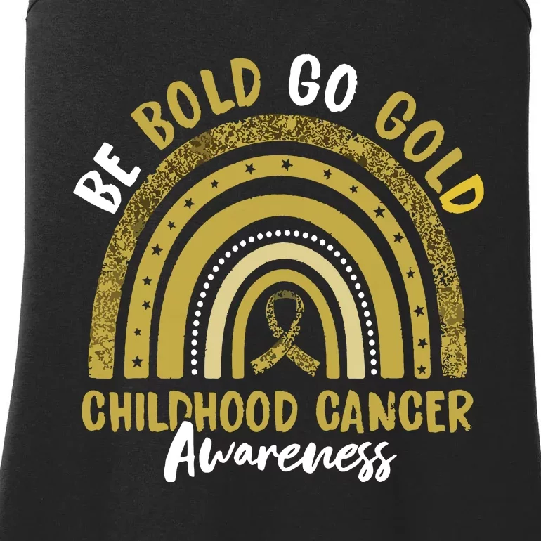 Be Bold Go Gold Childhood Cancer Awareness Rainbow Ribbon Ladies Essential Tank