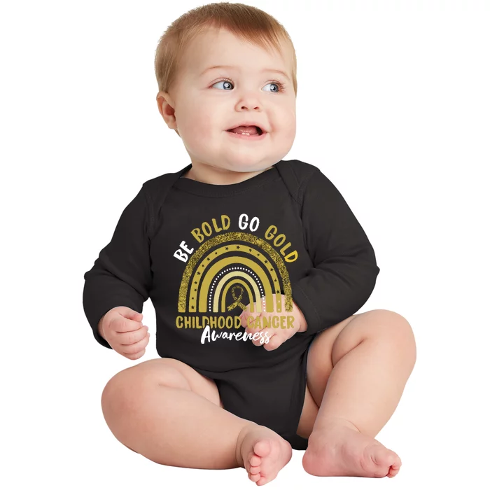 Be Bold Go Gold Childhood Cancer Awareness Rainbow Ribbon Baby Long Sleeve Bodysuit