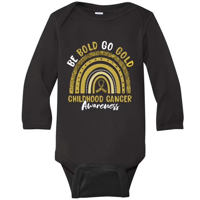 Be Bold Go Gold Childhood Cancer Awareness Rainbow Ribbon Baby Long Sleeve Bodysuit