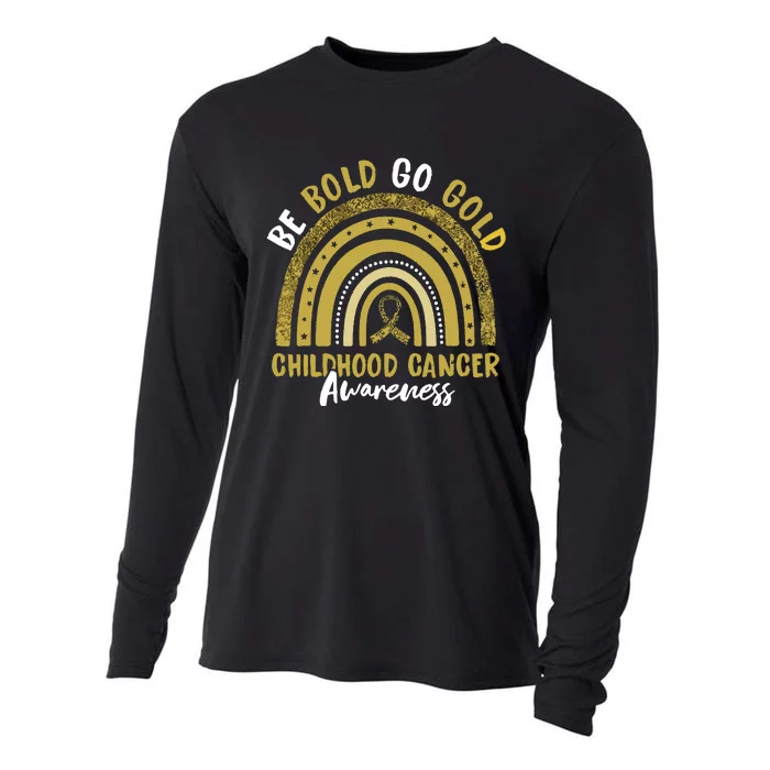 Be Bold Go Gold Childhood Cancer Awareness Rainbow Ribbon Cooling Performance Long Sleeve Crew