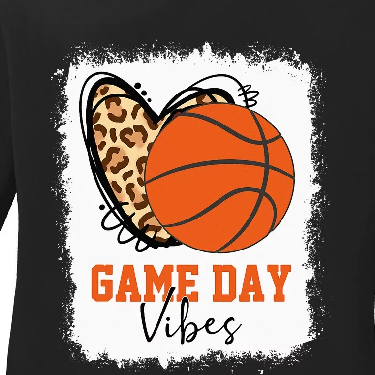 Bleached Basketball Game Day Vibes Basketball Mom Game Day Ladies Long Sleeve Shirt