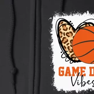 Bleached Basketball Game Day Vibes Basketball Mom Game Day Full Zip Hoodie