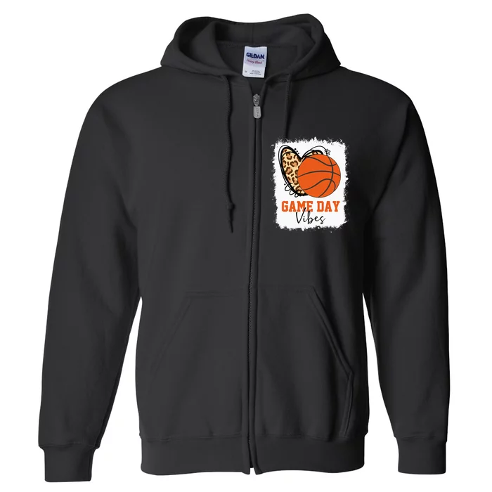 Bleached Basketball Game Day Vibes Basketball Mom Game Day Full Zip Hoodie