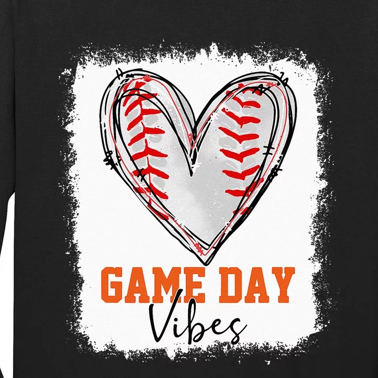 Bleached Baseball Game Day Vibes Baseball Mom Game Day Tall Long Sleeve T-Shirt