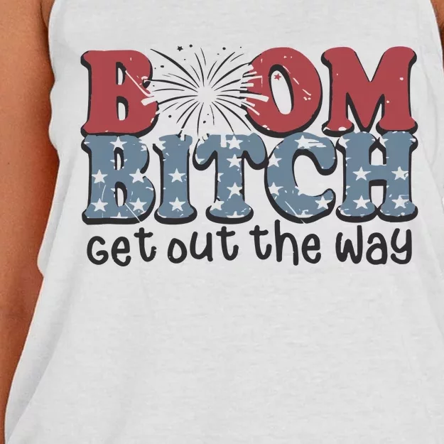 Boom Bitch Get Out The Way Fireworks Funny Women's Knotted Racerback Tank