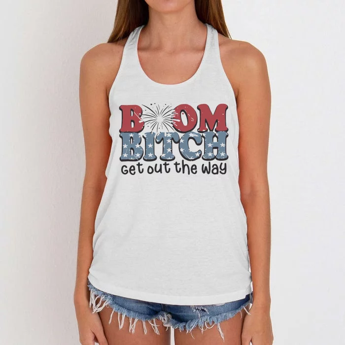 Boom Bitch Get Out The Way Fireworks Funny Women's Knotted Racerback Tank