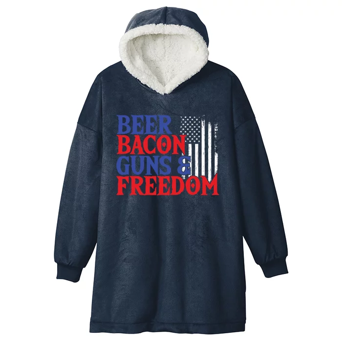 Beer Bacon Gun Freedom American Flag Usa Country Gift Hooded Wearable Blanket