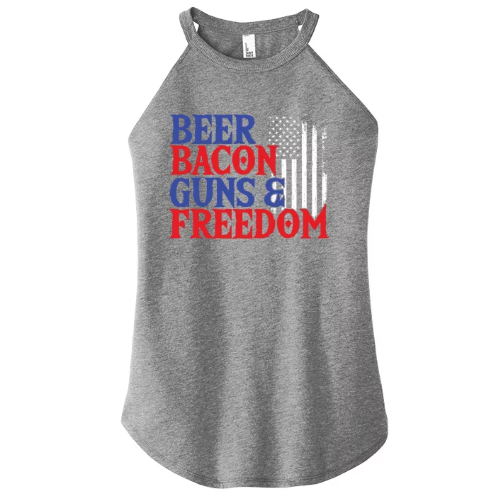 Beer Bacon Gun Freedom American Flag Usa Country Gift Women’s Perfect Tri Rocker Tank