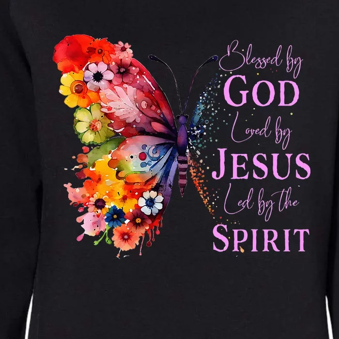 Blessed By God Loved By Jesus Butterfly Womens California Wash Sweatshirt