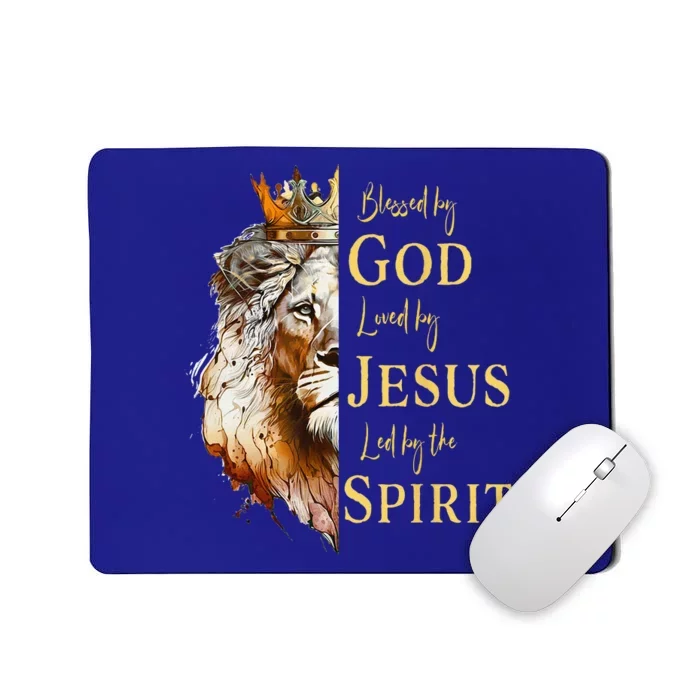 Blessed By God Loved By Jesus Lion Mousepad