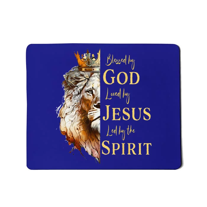 Blessed By God Loved By Jesus Lion Mousepad