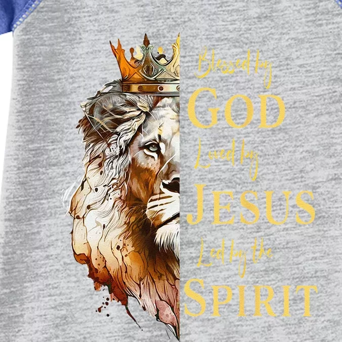 Blessed By God Loved By Jesus Lion Infant Baby Jersey Bodysuit