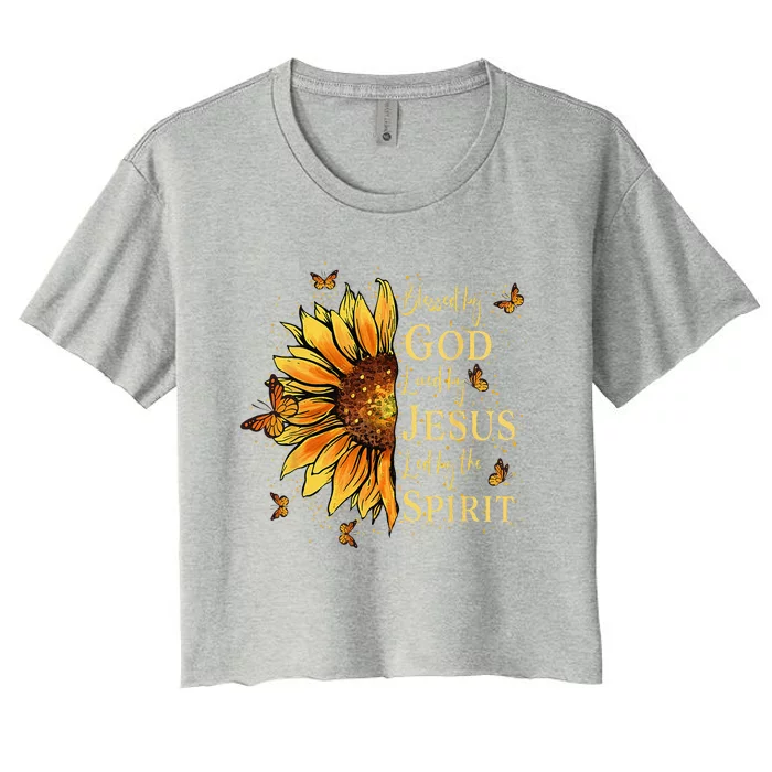 Blessed By God Loved By Jesus Sunflower Women's Crop Top Tee